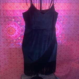 LuLus Black Velvet Sleeveless Fringe Midi Dress XL
